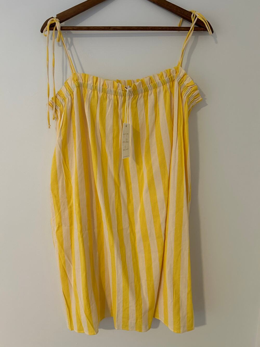 NWT Show Me Your Mumu Angel Mini Dress XXL Yellow Vertical Sunny Stripe Summer